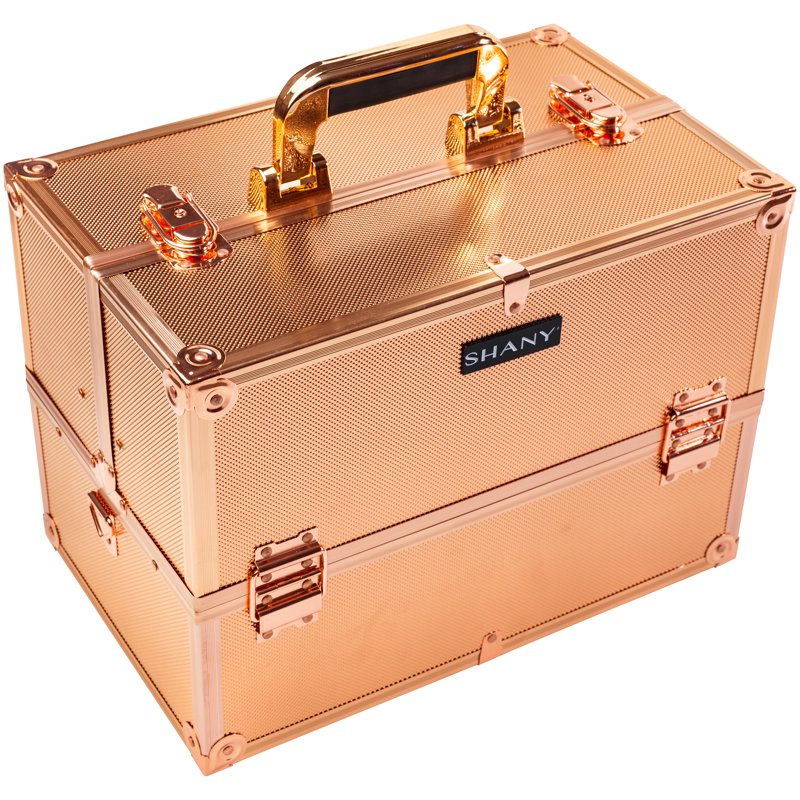 Professional Makeup Train Case with Trays, Mirror, and Shoulder Strap