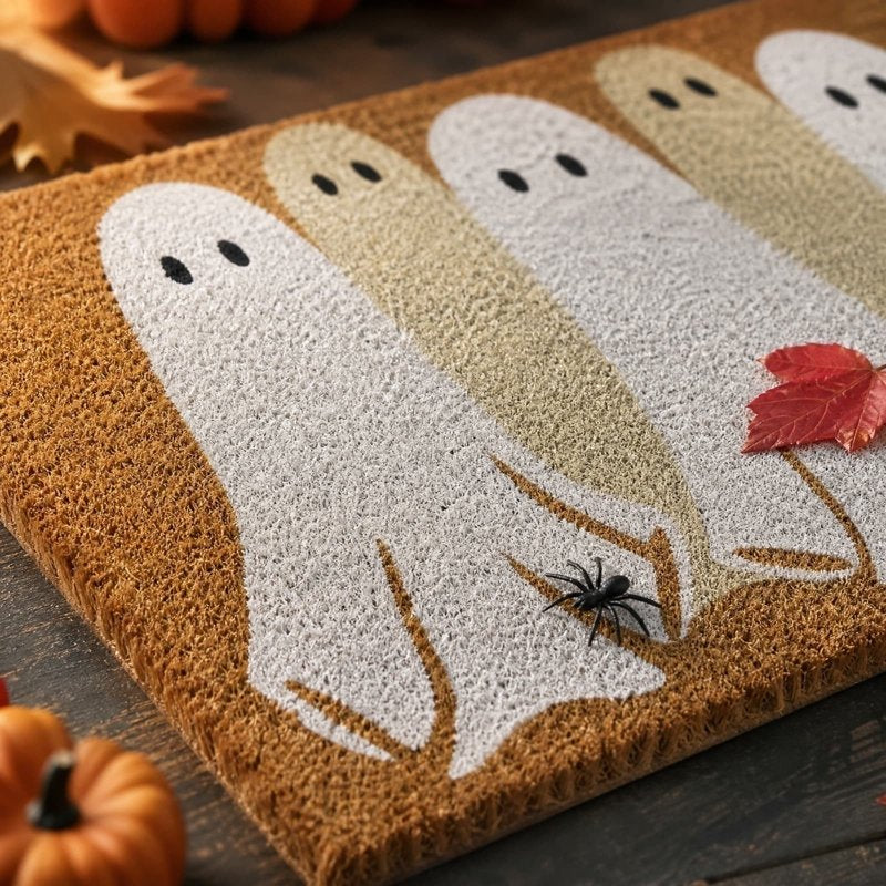 Halloween Ghost Doormat 18x30 Inch Rustic Coir Floor Rug Non-Slip Entryway Decor
