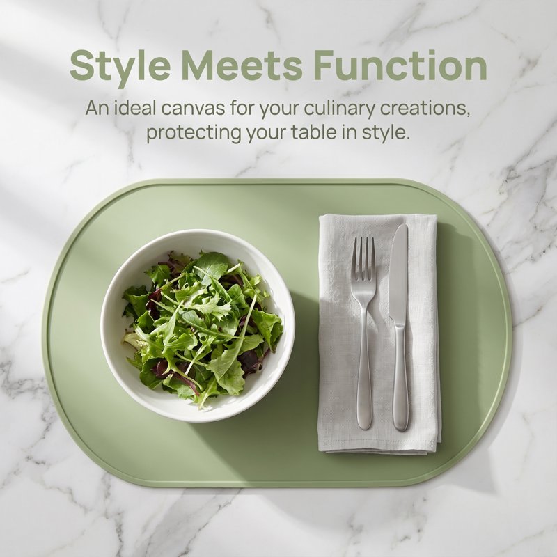 Silicone Placemats - 6 Pack Green 15" x 10" for Dining Table