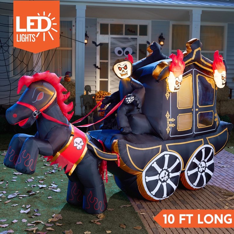 Joyfy 10ft Halloween Inflatable Carriage with Hellfire & Ghost - Outdoor Yard Decor