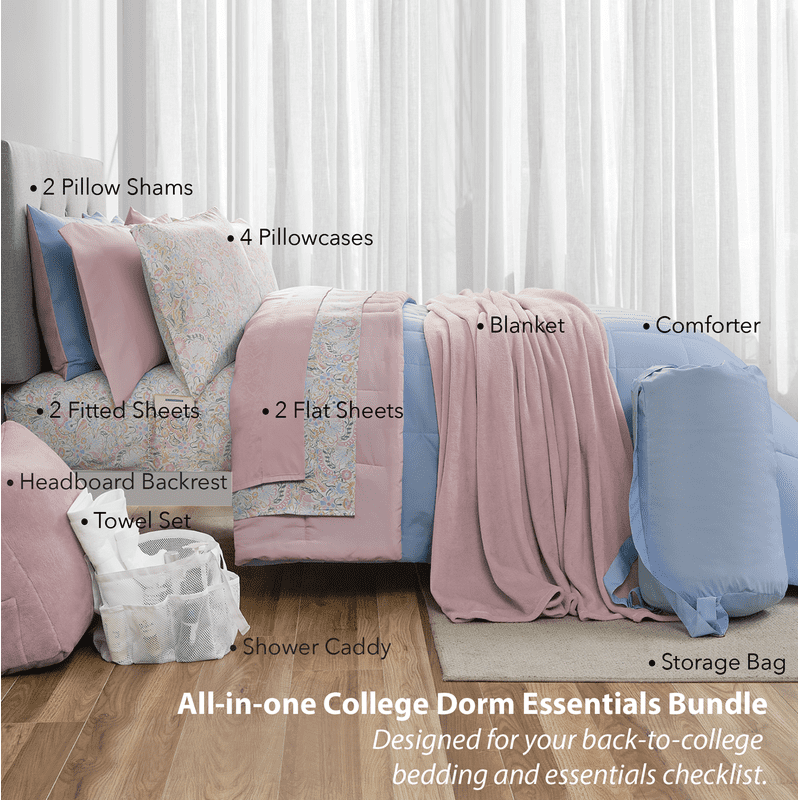 Mainstays Dorm Essentials 17-Piece Bed-in-a-Bag Comforter Set - Full Light Blue