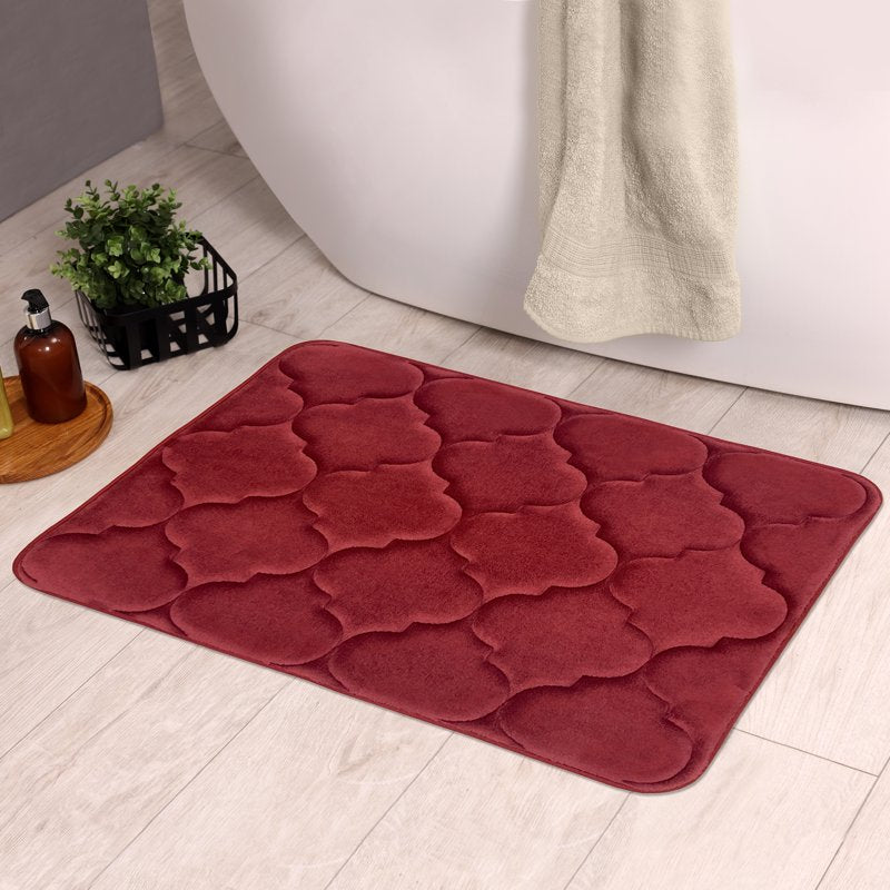 Memory Foam Bath Mat Burgundy 17 x 24 Inches Non-Slip Absorbent