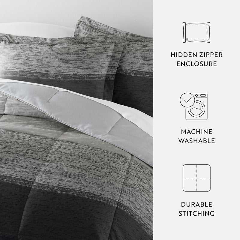 King Ombre Gray Comforter Set - 3-Piece Hypoallergenic Microfiber Bedding