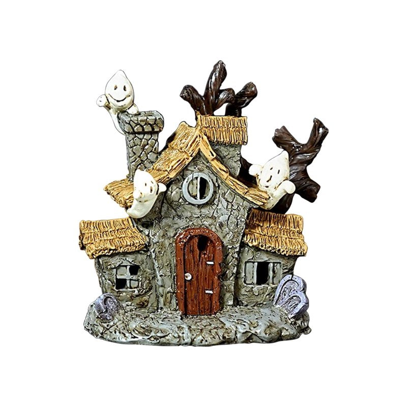 Halloween Tree Ghost Tomb Ornament Glowing Decor Handcrafted Resin Figurine - Black