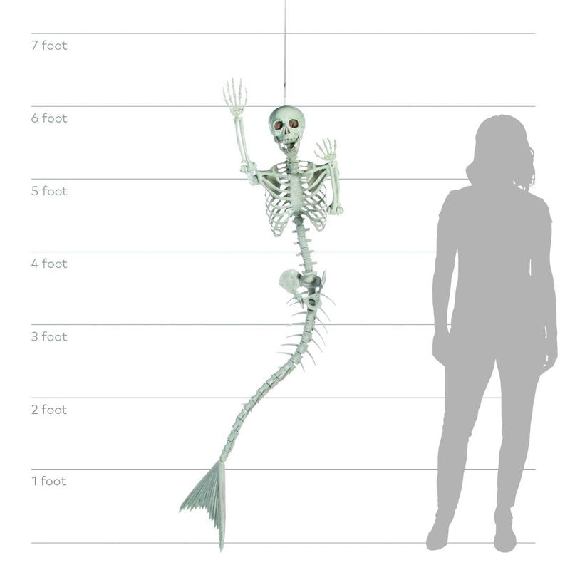 Life Size Mermaid Skeleton Halloween Decor – Outdoor Indoor Plastic Skeleton Statue