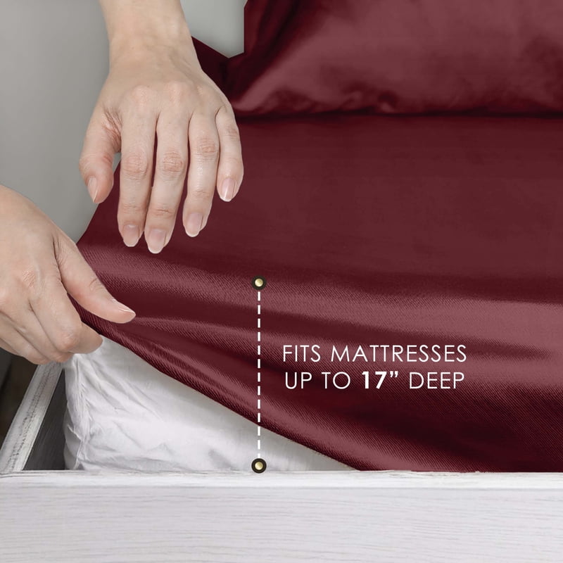 King Satin Sheet Set - Red, Silky Smooth Bed Sheets for Hair & Skin, All Season Luxury