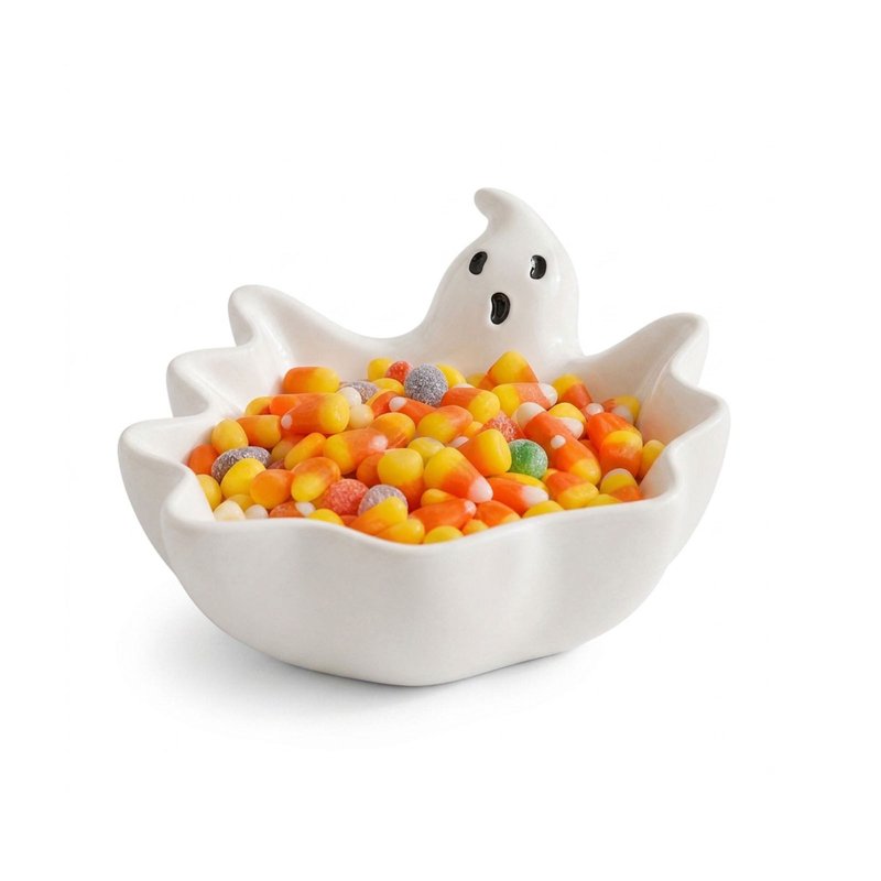 Ghost Candy Bowl Halloween Ceramic Serving Dish - White Ghost Variation #016