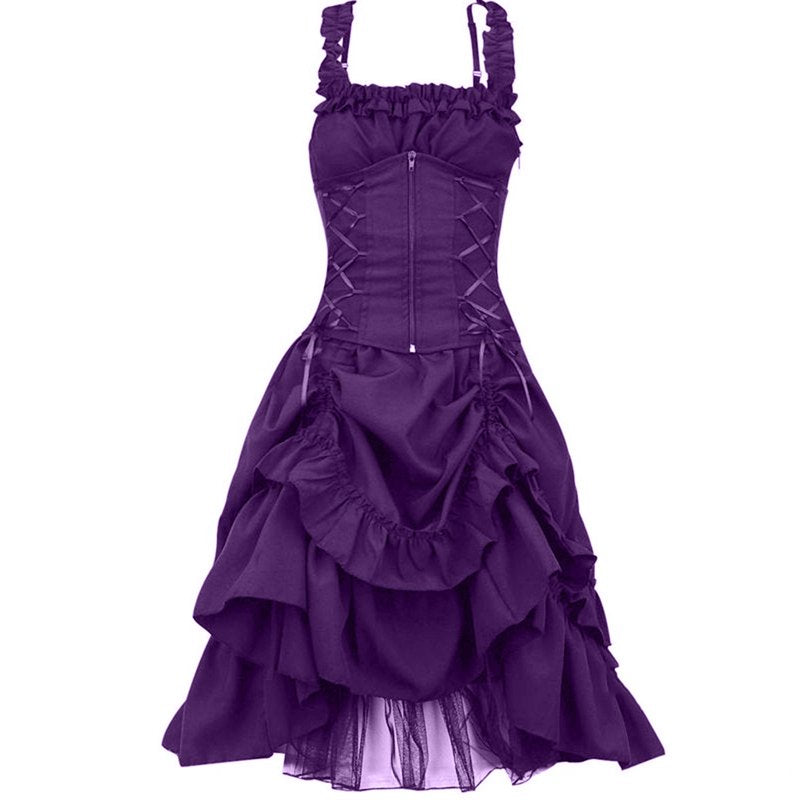 Women's Gothic Steampunk Dress Renaissance Victorian Lace-Up High-Low Corset Halloween Costume - Purple XXXL