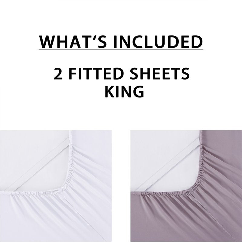 Mainstays Super Soft Microfiber Fitted Sheet Set - King, Hazy Purple & White