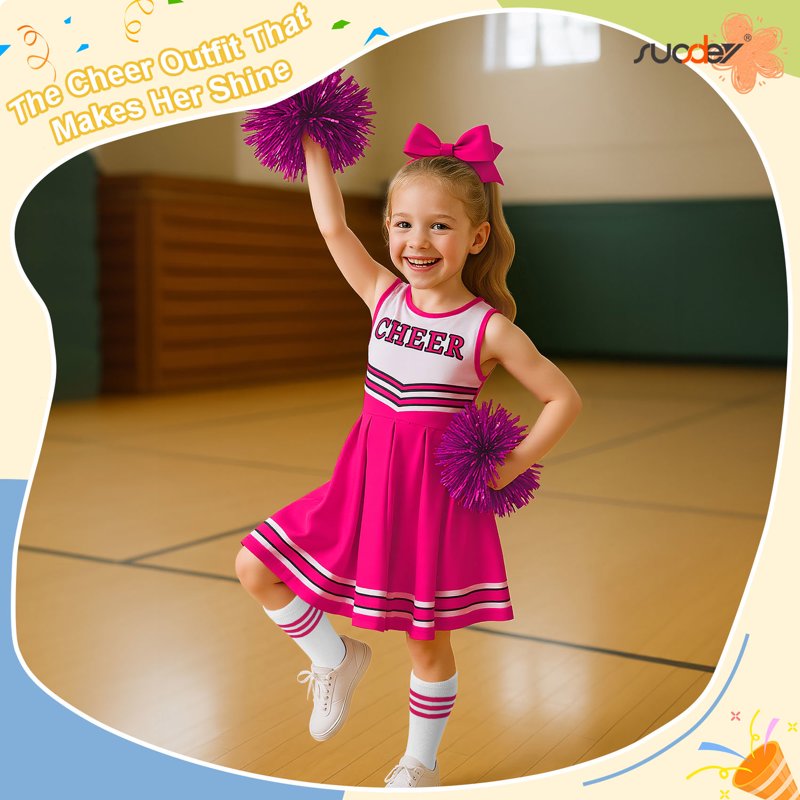 Girls Cheerleader Costume Set for 9-10 Years - Pink, Halloween Party Fancy Dress