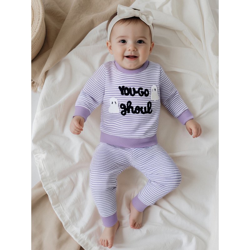Baby Girl Halloween Outfits 2-Piece Stripes T-Shirt and Pants Set - Style 23, 6-12 Months