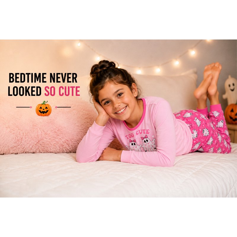 Pink Toddler Girls Halloween Pajama Set - 2T-12, Glow-in-the-Dark, 7-8