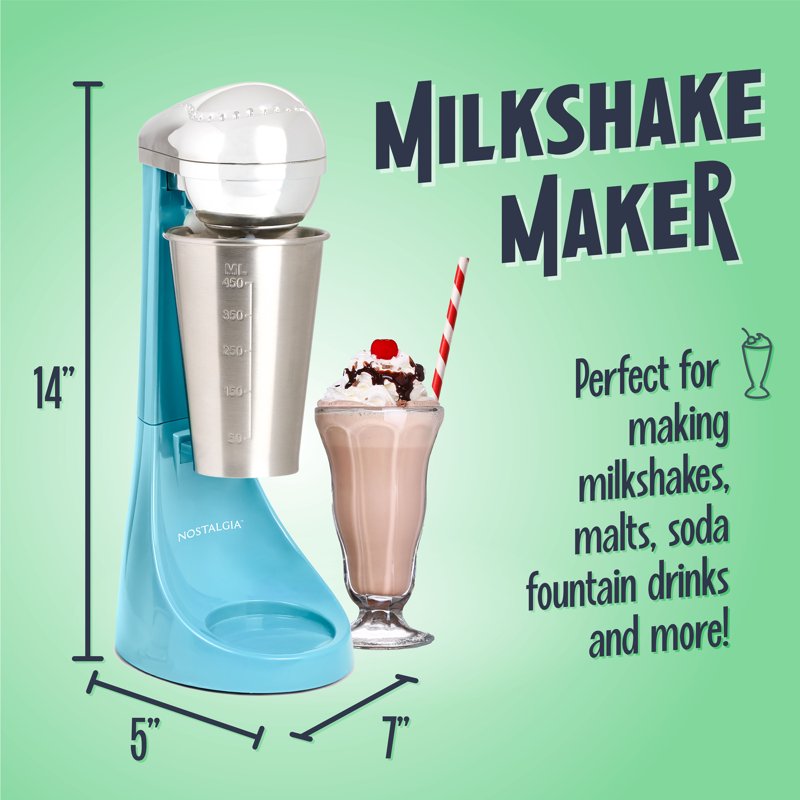 Retro Drink Mixer - 16 oz Milkshake Maker with Stainless Steel Cup - Blue