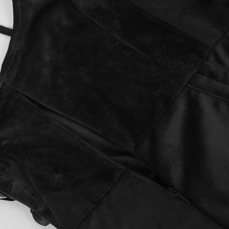 A105 Black Women's Gothic Corset Dress with High-Low Tulle Skirt - Dark Witch Vampire Costume