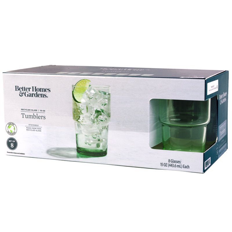 Clear Green Glassware Set - 4 Pack, 15 oz Stackable Glasses