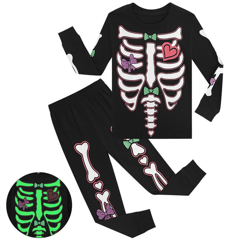 Glow-in-the-Dark Toddler Pajamas Set - Skeleton Print, 4T Bow Skeleton