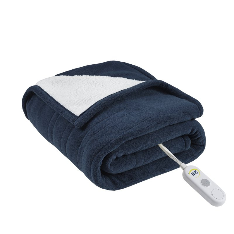 Serta Fleece to Sherpa Heated Throw Blanket - 50x60 Inch, Blue