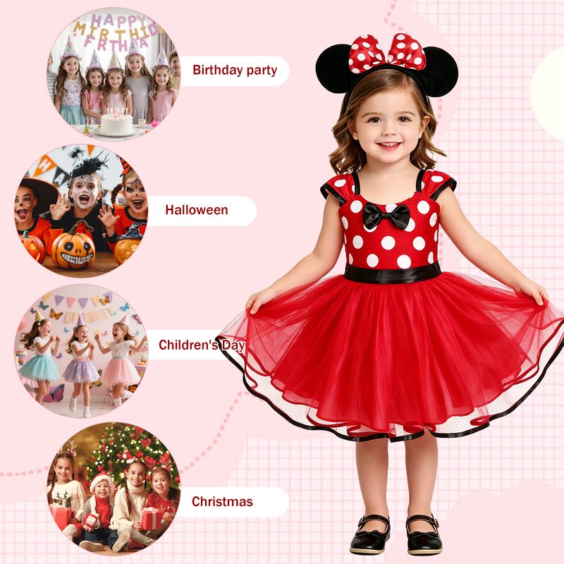 Baby Princess Costume Dress with Tutu & Headband - Red, 4T (3-4 Years) - Fancy Dress Up for Toddler Girls