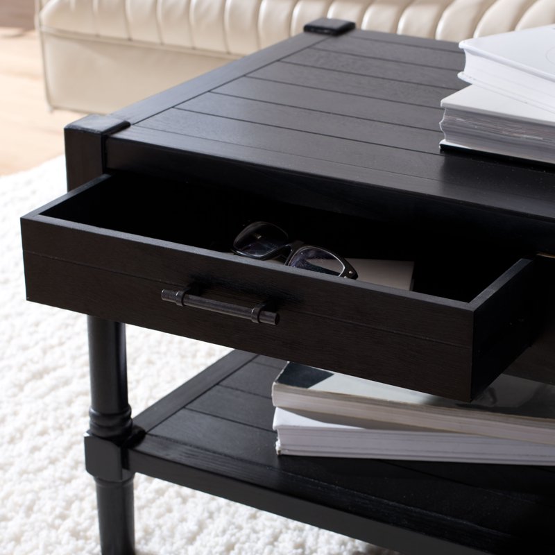 Solid Black Coffee Table with 2 Drawers & Shelf