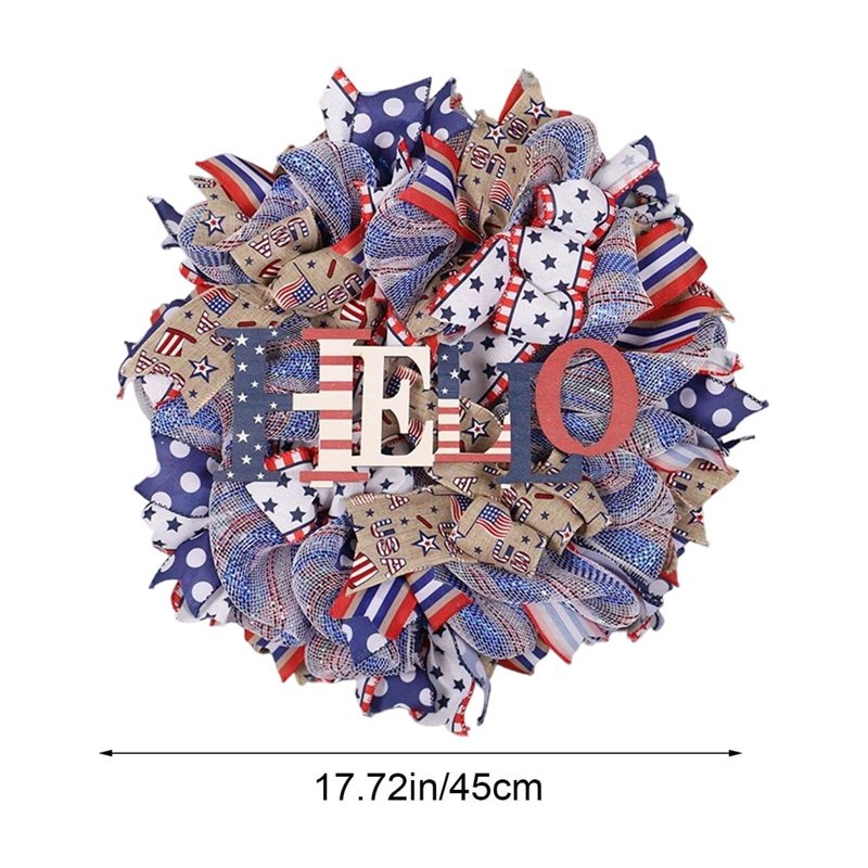 Patriotic Wreath for Front Door - Independence Day Artificial Decor - Variation 0H