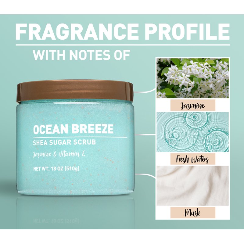 Shea Sugar Scrub, Ocean Breeze Exfoliating Body Scrub, 18 oz