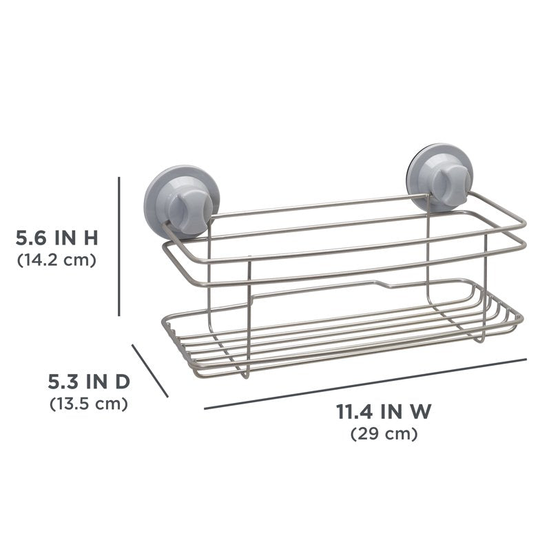 Power Grip Pro Shower Basket with 1 Shelf - Satin Nickel, Suction & Adhesive Mount - Regular Basket