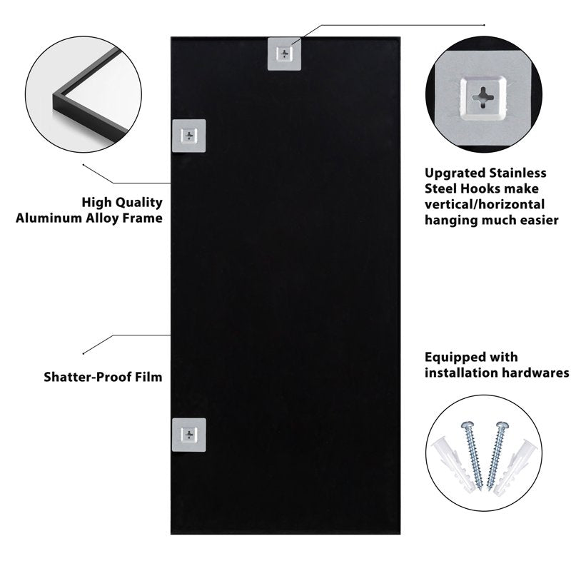 47x22 Inch Gold Wall Mirror - Large Aluminum Alloy Wall-Mounted Bathroom & Bedroom Mirror - No Stand