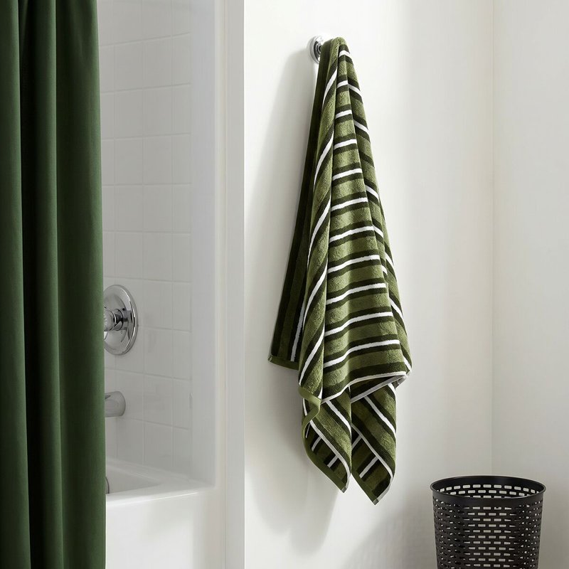 Cotton Towel Set with Green Stripes - 6-Piece Bath, Hand & Washcloths