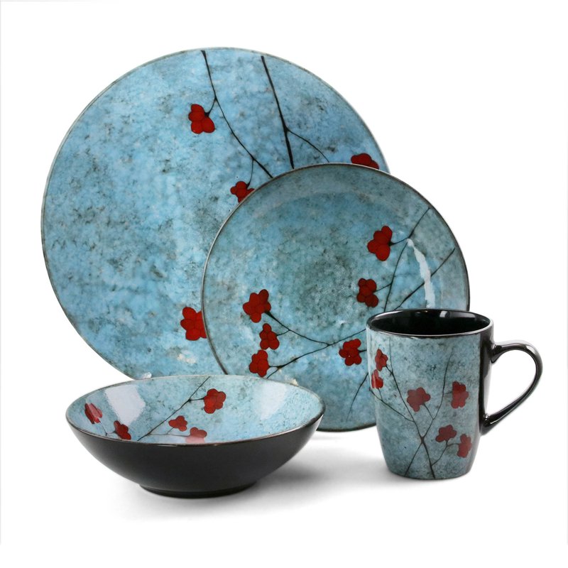 16 Piece Floral Accents Stoneware Dinnerware Set - Blue
