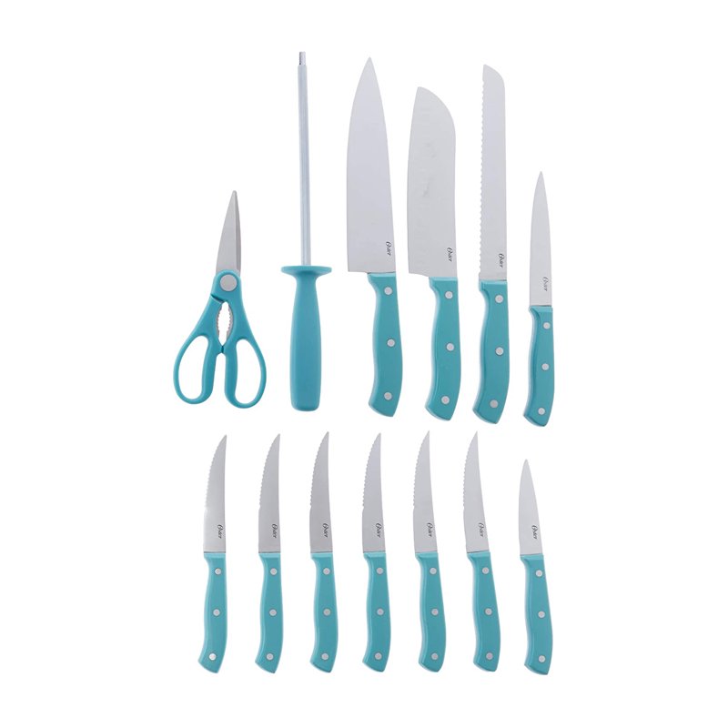 14-Piece Stainless Steel Cutlery Set with Turquoise Handles