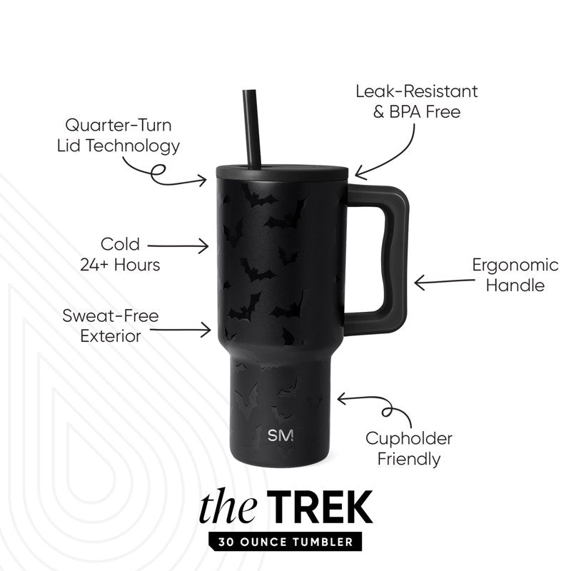 Insulated Stainless Steel Trek Tumbler with Straw Lid - Spooky Bats