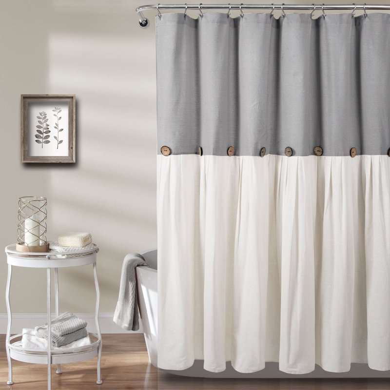 Lush Decor Linen Button Shower Curtain - Off White 72x72 Inches