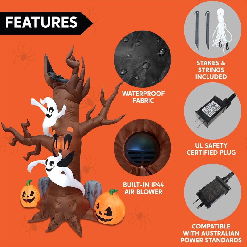 8 FT Halloween Inflatable Spooky Tree with Ghost, Pumpkin & Tombstone - Outdoor Yard Decor with LED Lights