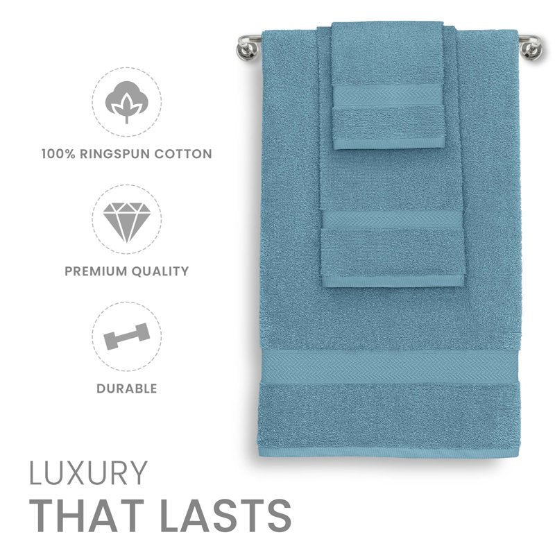 Blue 6-Piece Cotton Towel Set - Quick Dry & Absorbent Bath Towels with Variations