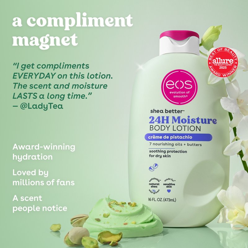 eos Shea Better Body Lotion - Creme de Pistachio, 24-Hour Hydration