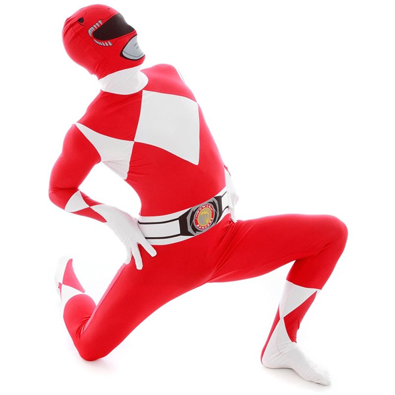 Adult Red Power Ranger Morphsuit Costume M - Superhero Fancy Dress Halloween
