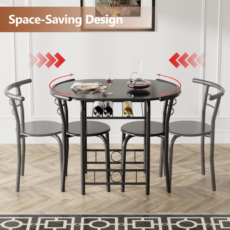 Black 3-Piece Dining Table Set with Space-Saving Chairs