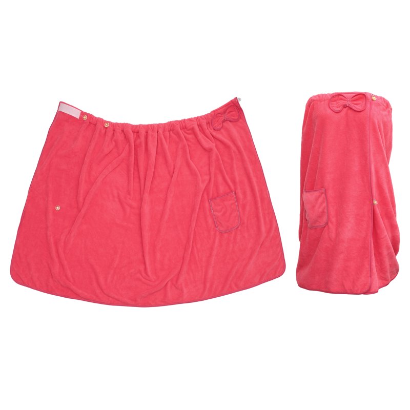 Women's Bath Wrap Towel with Pocket and Adjustable Closure - Rose Red