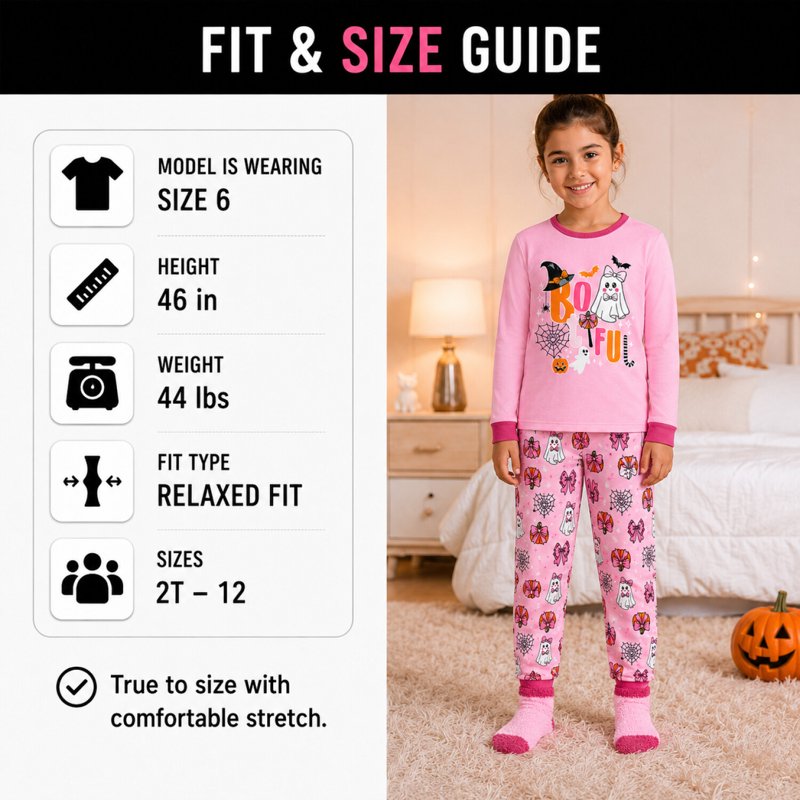 Girls Halloween Pajamas Set with Glow-in-the-Dark Accents - 2T-12, Variation: Bootiful Socks 10-12