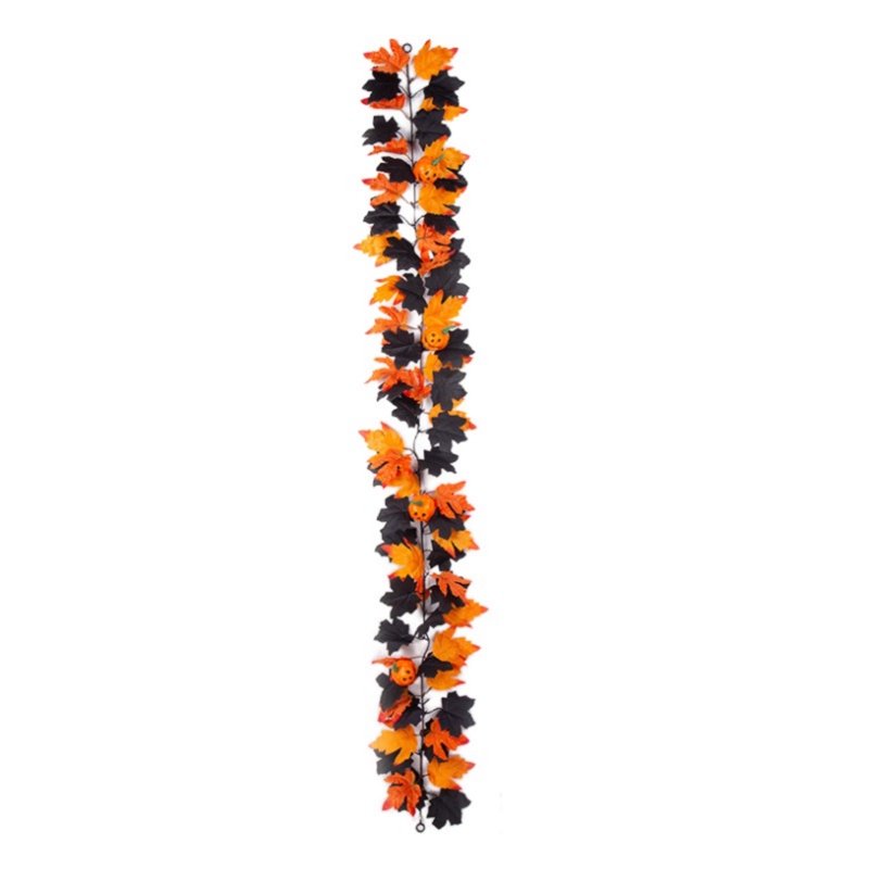 Halloween Artificial Maple Leaf Garland - Black F, 79-Inch Fall Decor with Pumpkins & Spiders