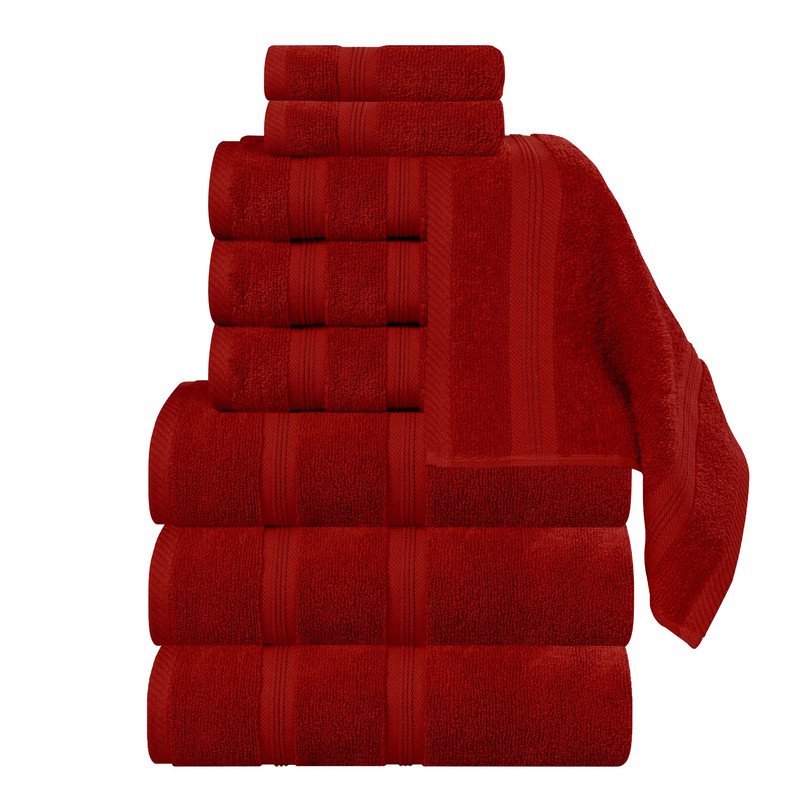 Crimson 9-Piece Cotton Towel Set - Quick Dry, Soft, Zero Twist Bath Towels