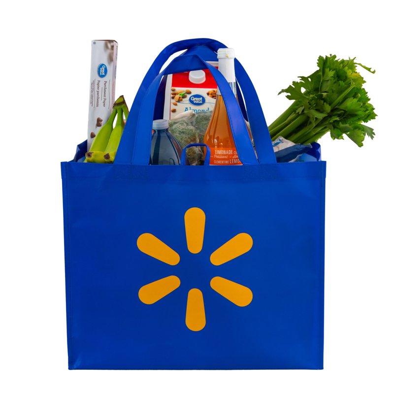Large Reusable Grocery Tote Bag - 3 Pack, Blue with Double Handles