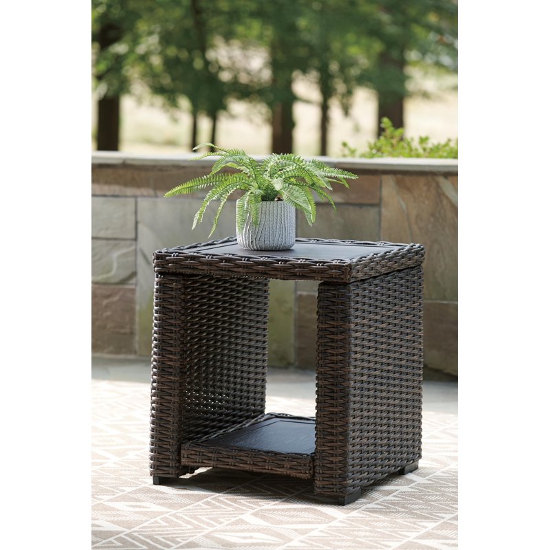 Outdoor End Table with Aluminum Frame and Resin Wicker Base