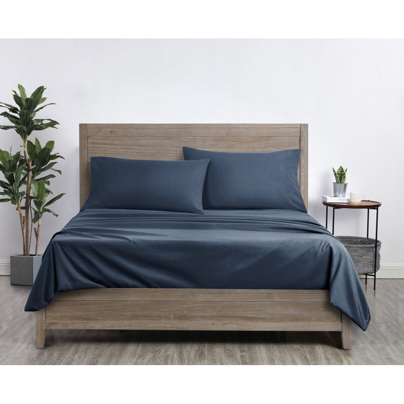 Full Microfiber Bed Sheet Set with Cool & Antimicrobial Properties - Washed Indigo, 4 Piece