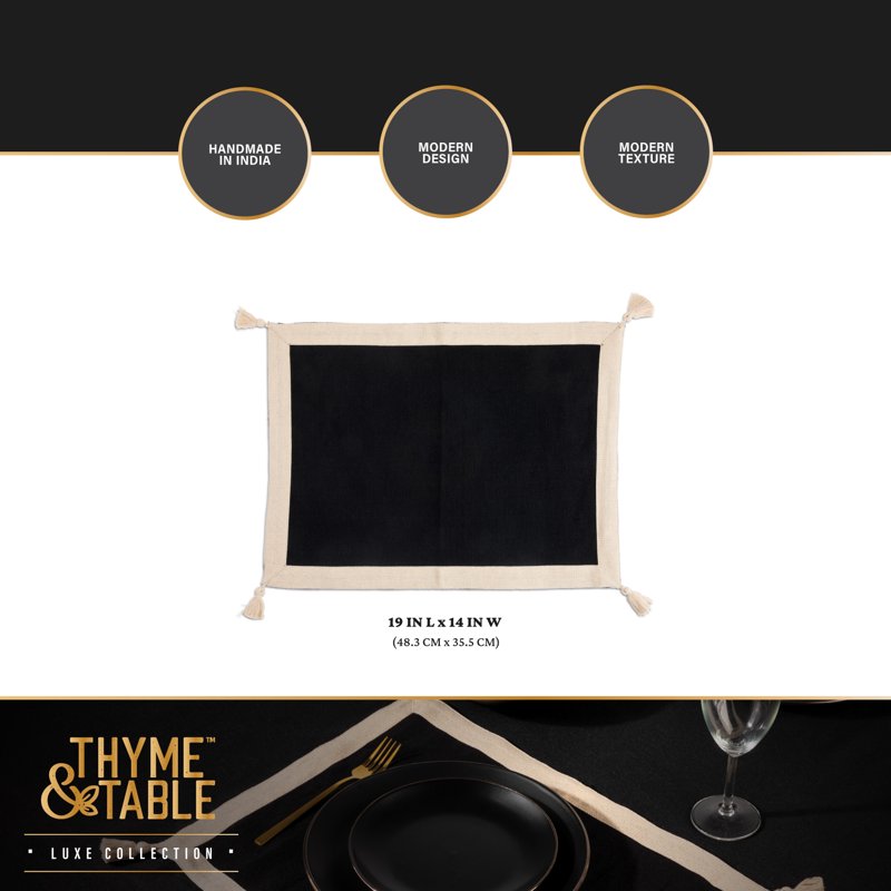 Black and Gold Border Placemat Set - 14" x 19" - 6 Pack