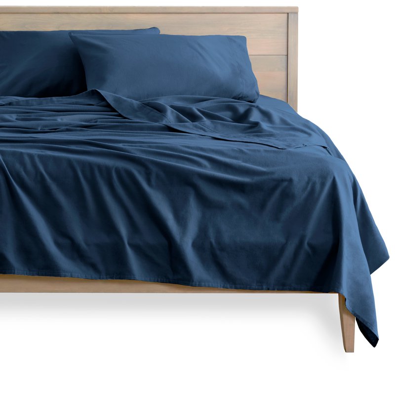 Deep Pocket Cotton Flannel Sheet Set - Full Size Dark Blue with 2 Bonus Pillowcases