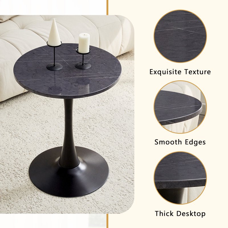 Round Dining Table 23.6” - Small Pedestal Tulip Style - Charcoal Gray