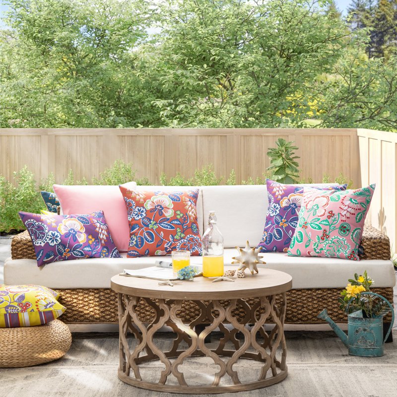 Outdoor Waterproof Floral Throw Pillow Set 12x20 Inch Orange Red - Pack of 2