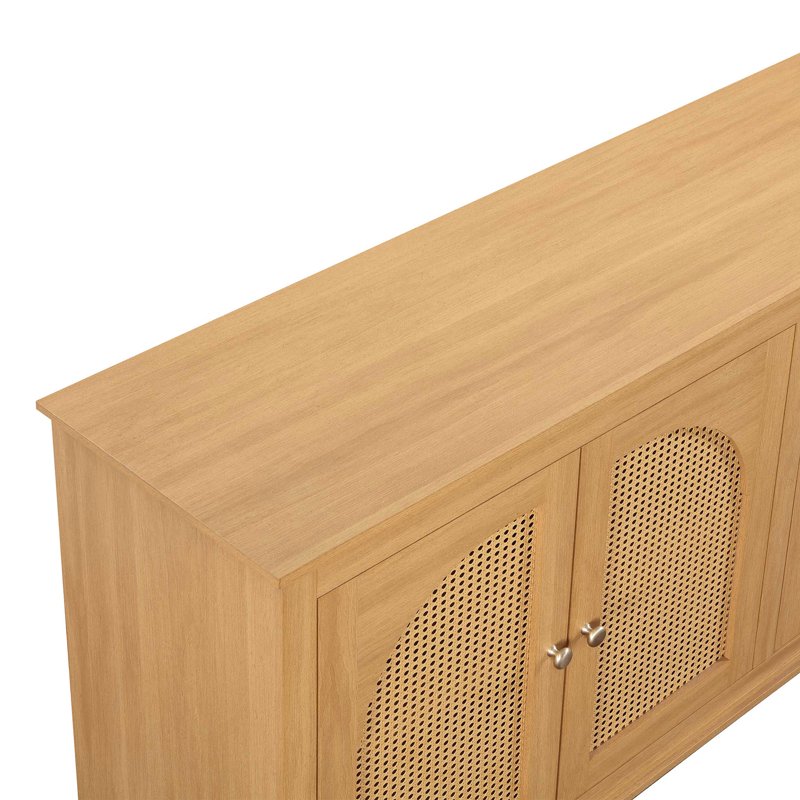 4-Door Rattan Buffet Sideboard Cabinet - Warm Honey Finish