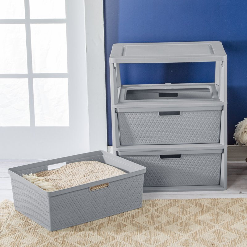 (2 Pack) Sterilite Wide 3 Drawer Storage Tower with Removable Bins - Gray, Space-Saving Organizer